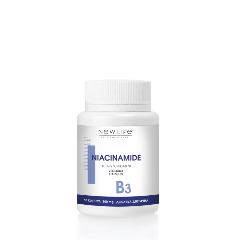  NIACINAMIDE НІАЦИНАМІД (ВІТАМІН В3) 60 РОСЛИННИХ КАПСУЛ У БАНОЧЦІ